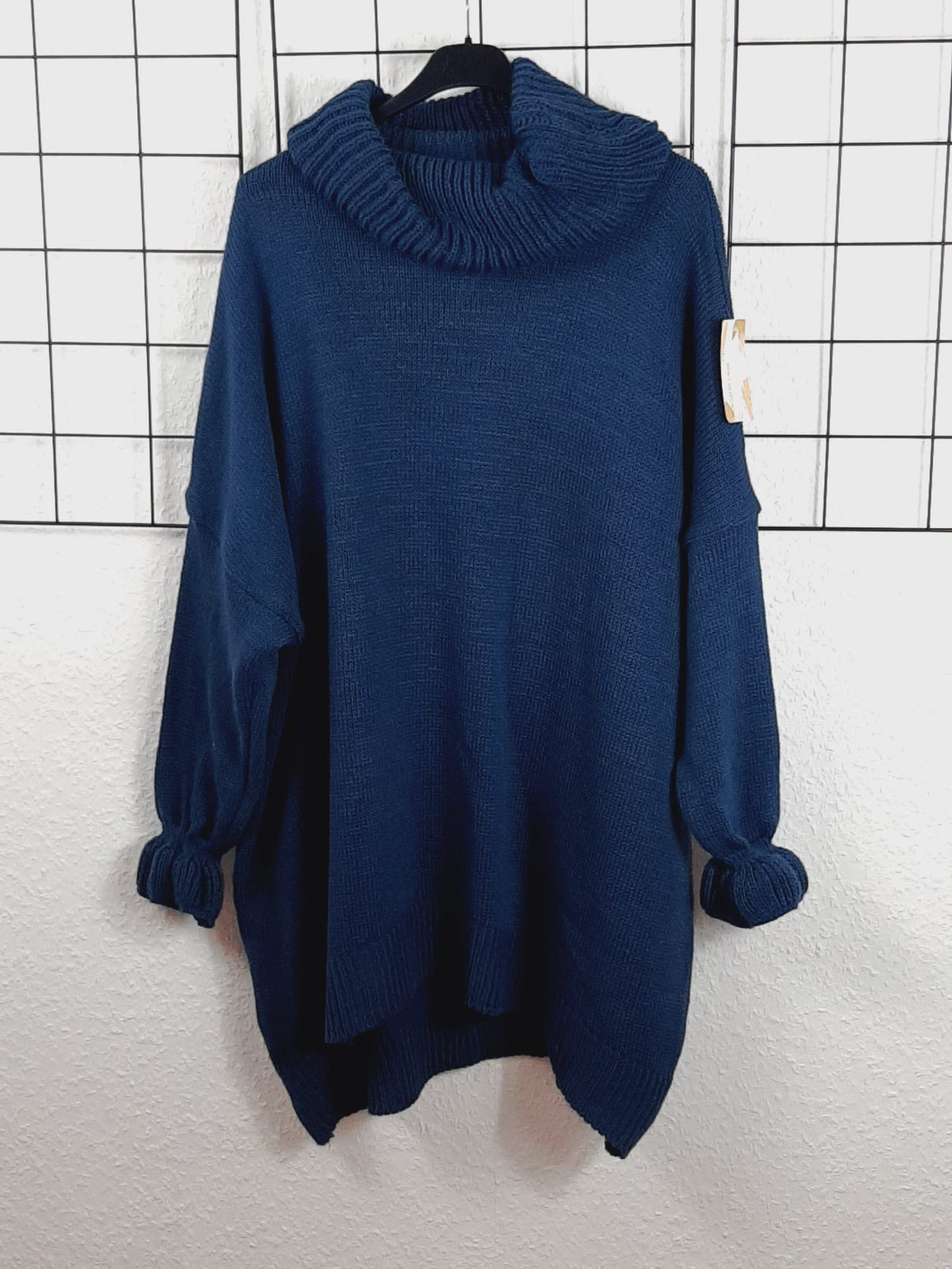 Dunkelblauer Damen Oversize Strickpullover mit Rollkragen – große Größen