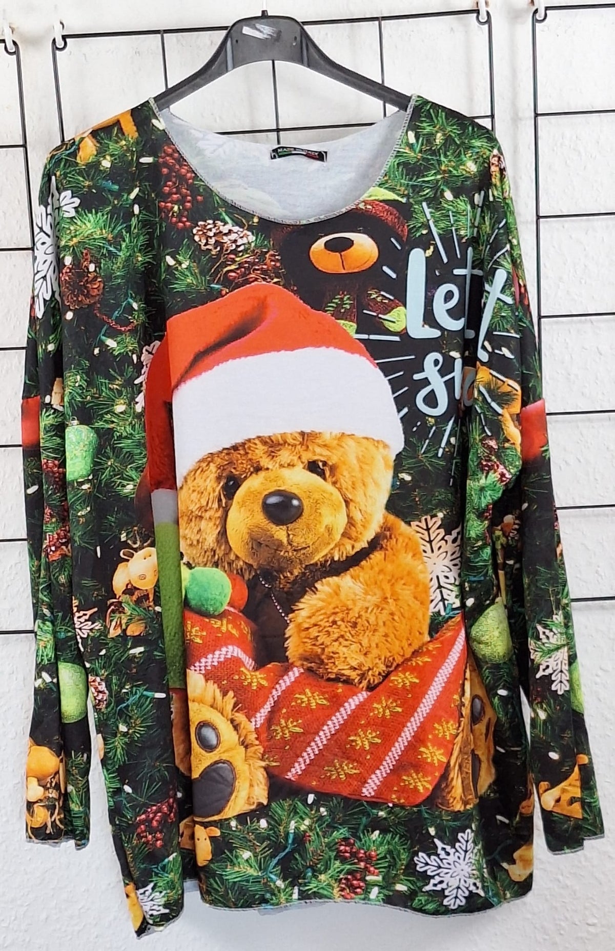 Weihnachtliches Damen Langarmshirt aus Baumwolle – dünner Pulli – Größe 36/38–48/50 – Weihnachtsmotiv – Longshirt