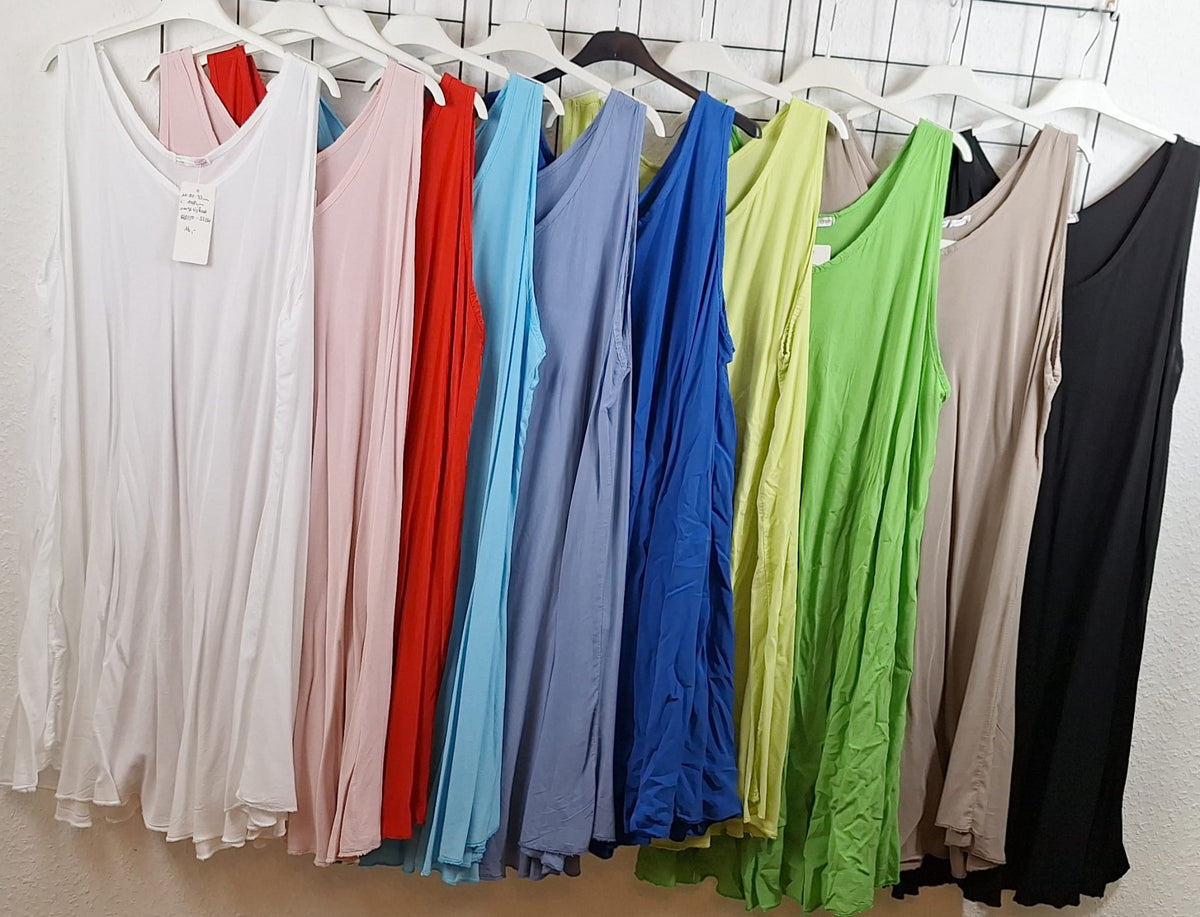 Damen Sommerkleid Plus Size aus Viskose – Einheitsgröße 48/50–52/54 – A-Linie, ärmellos, viele Farben