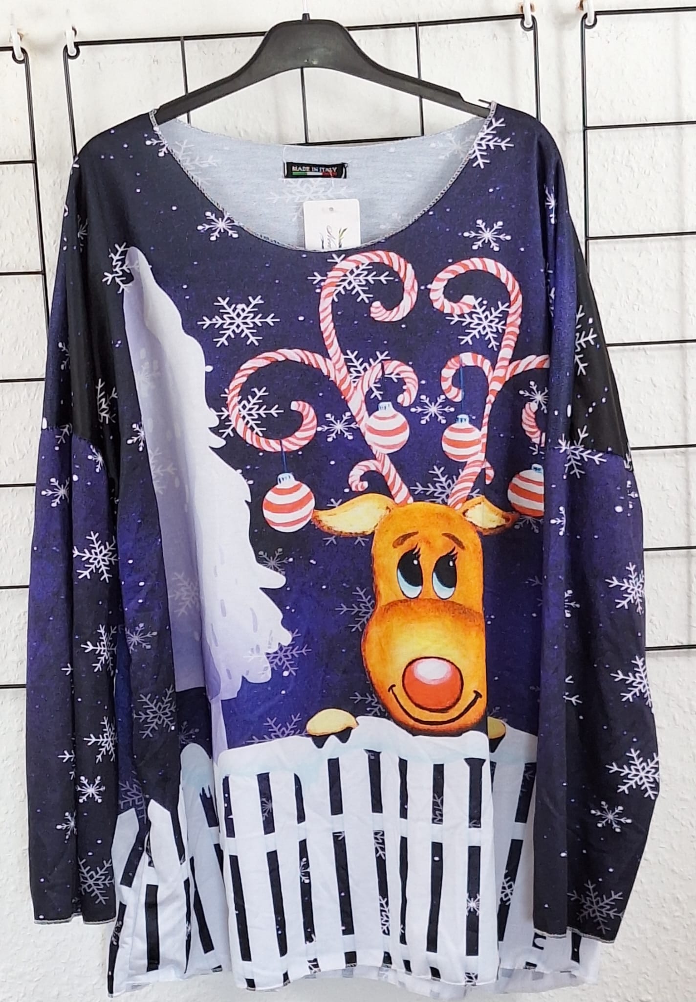 Weihnachtliches Damen Langarmshirt aus Baumwolle – dünner Pulli – Größe 36/38–48/50 – Weihnachtsmotiv – Longshirt