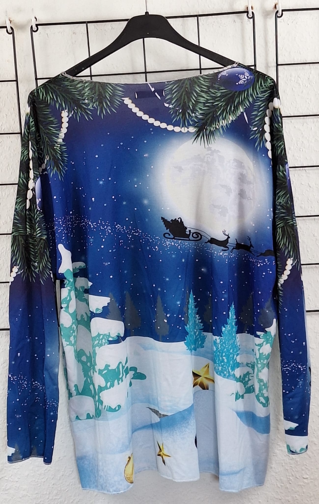 Weihnachtliches Damen Langarmshirt aus Baumwolle – dünner Pulli – Größe 36/38–48/50 – Weihnachtsmotiv – Longshirt
