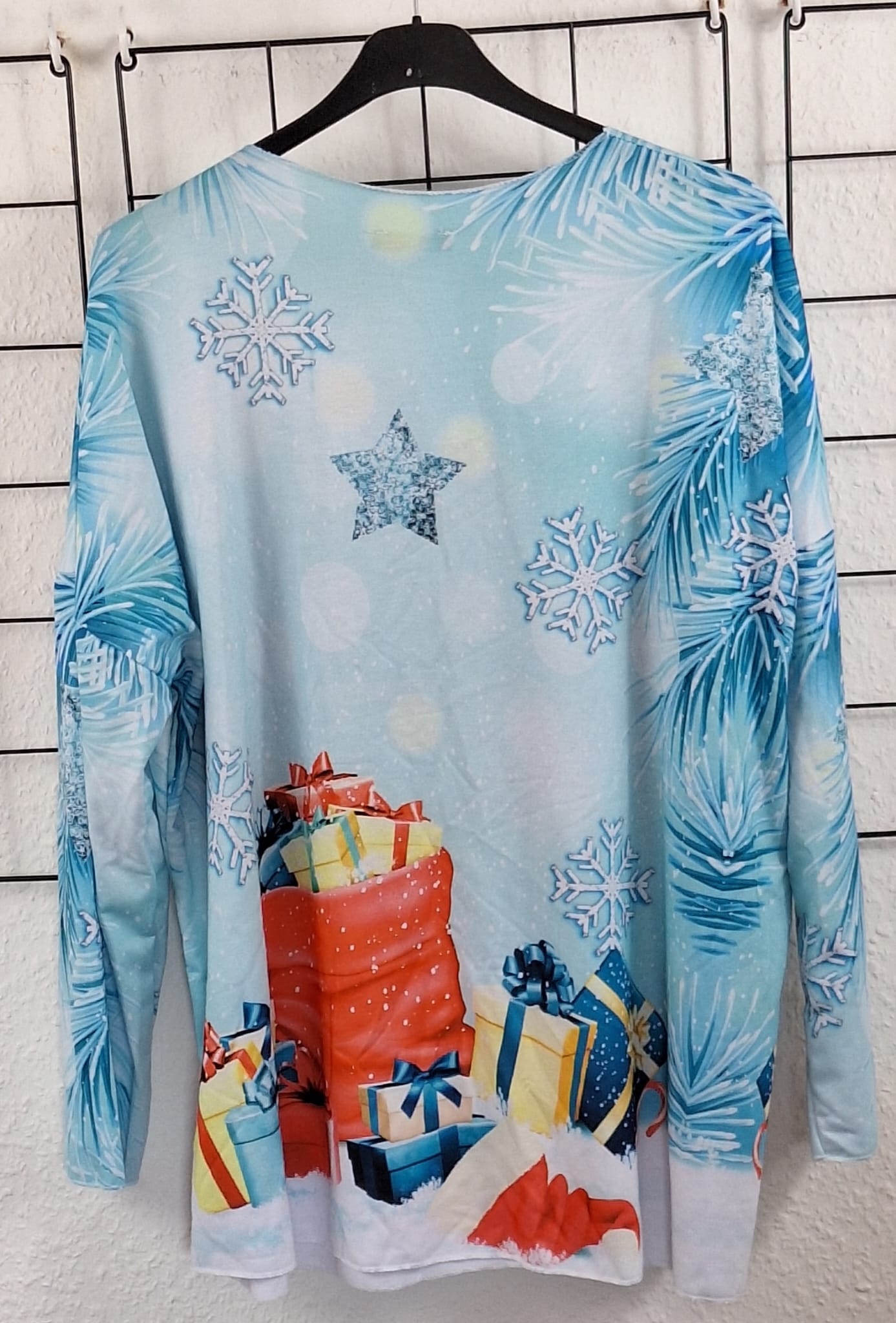 Weihnachtliches Damen Langarmshirt aus Baumwolle – dünner Pulli – Größe 36/38–48/50 – Weihnachtsmotiv – Longshirt