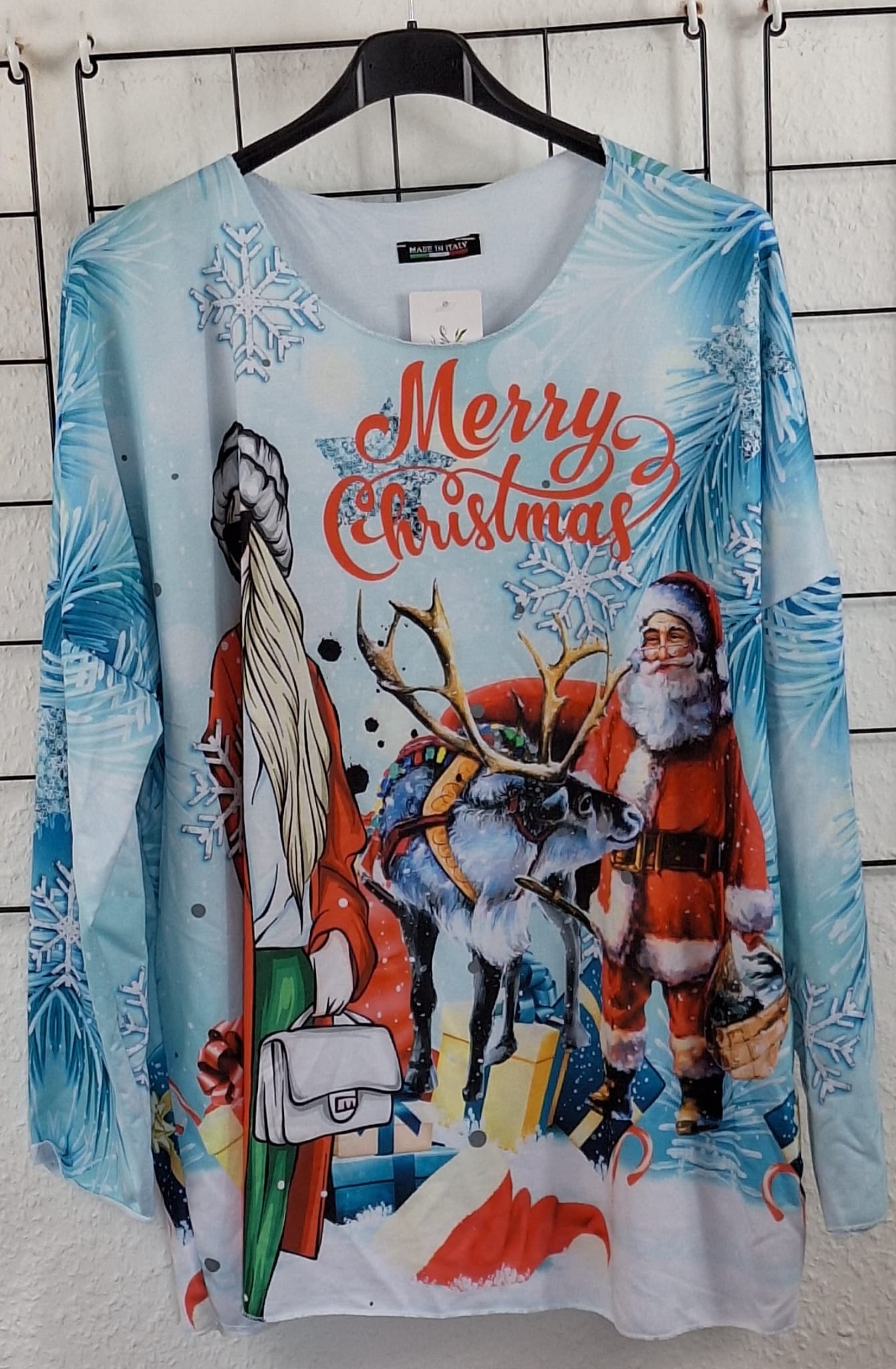 Weihnachtliches Damen Langarmshirt aus Baumwolle – dünner Pulli – Größe 36/38–48/50 – Weihnachtsmotiv – Longshirt