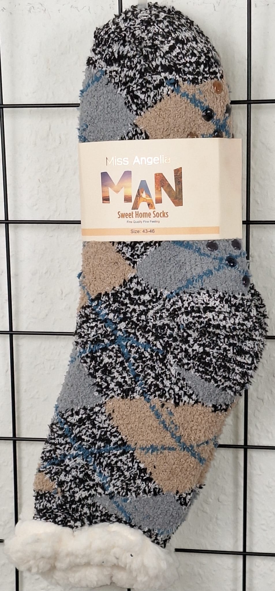 Herren-Kuschelsocken in graumeliert und Beige mit Muster – flauschig und wärmend