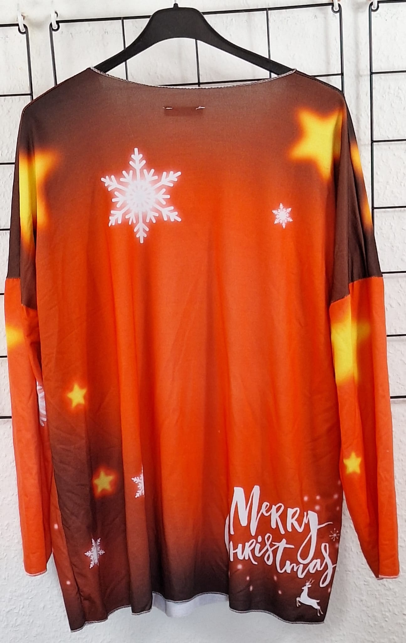 Weihnachtliches Damen Langarmshirt aus Baumwolle – dünner Pulli – Größe 36/38–48/50 – Weihnachtsmotiv – Longshirt