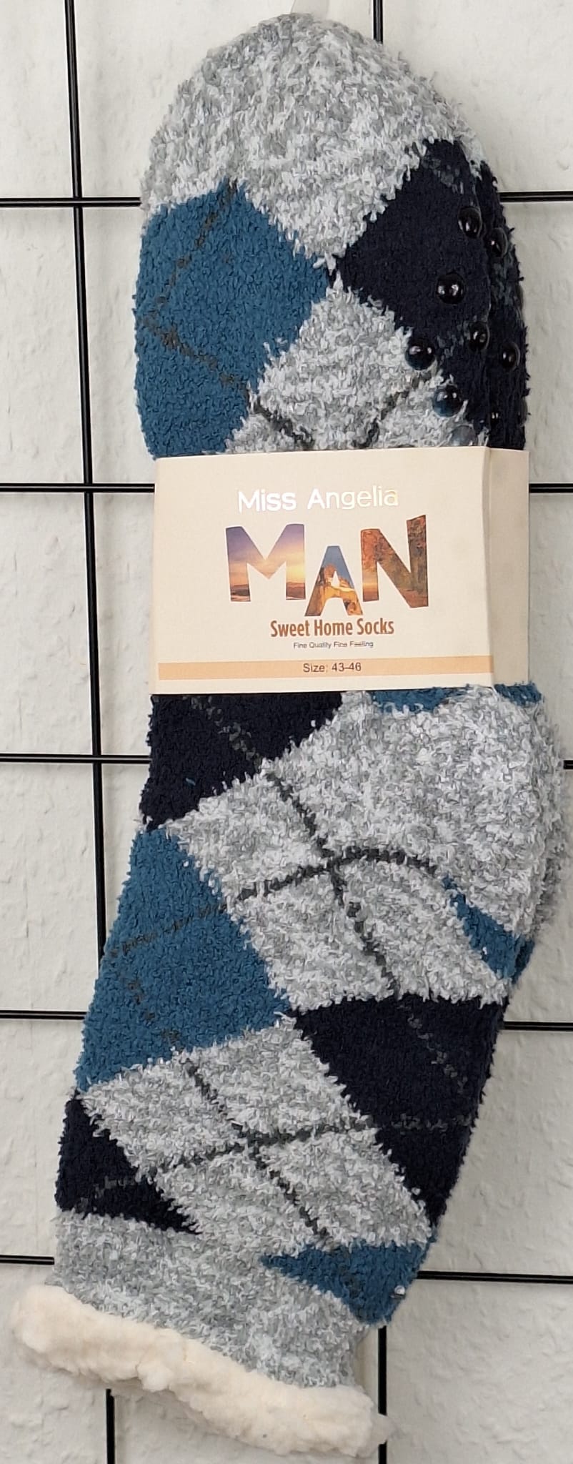 Kuschelsocken für Herren in Grau und Blau mit Argyle-Muster – ideal für kalte Tage
