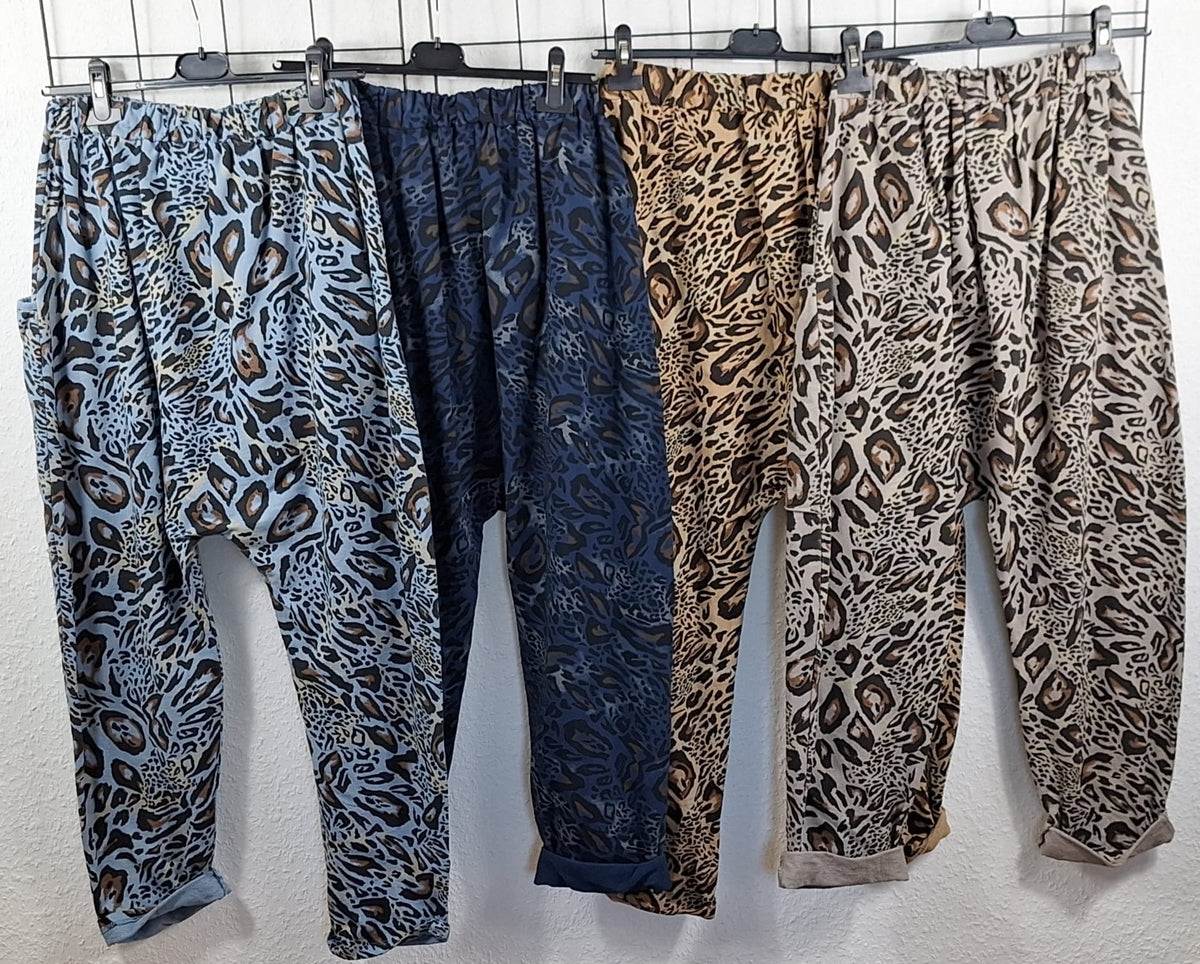 Damen Hose Leo Print – Baumwolle mit Elasthan – bequeme Freizeit Hose – 40/42 bis 48/50