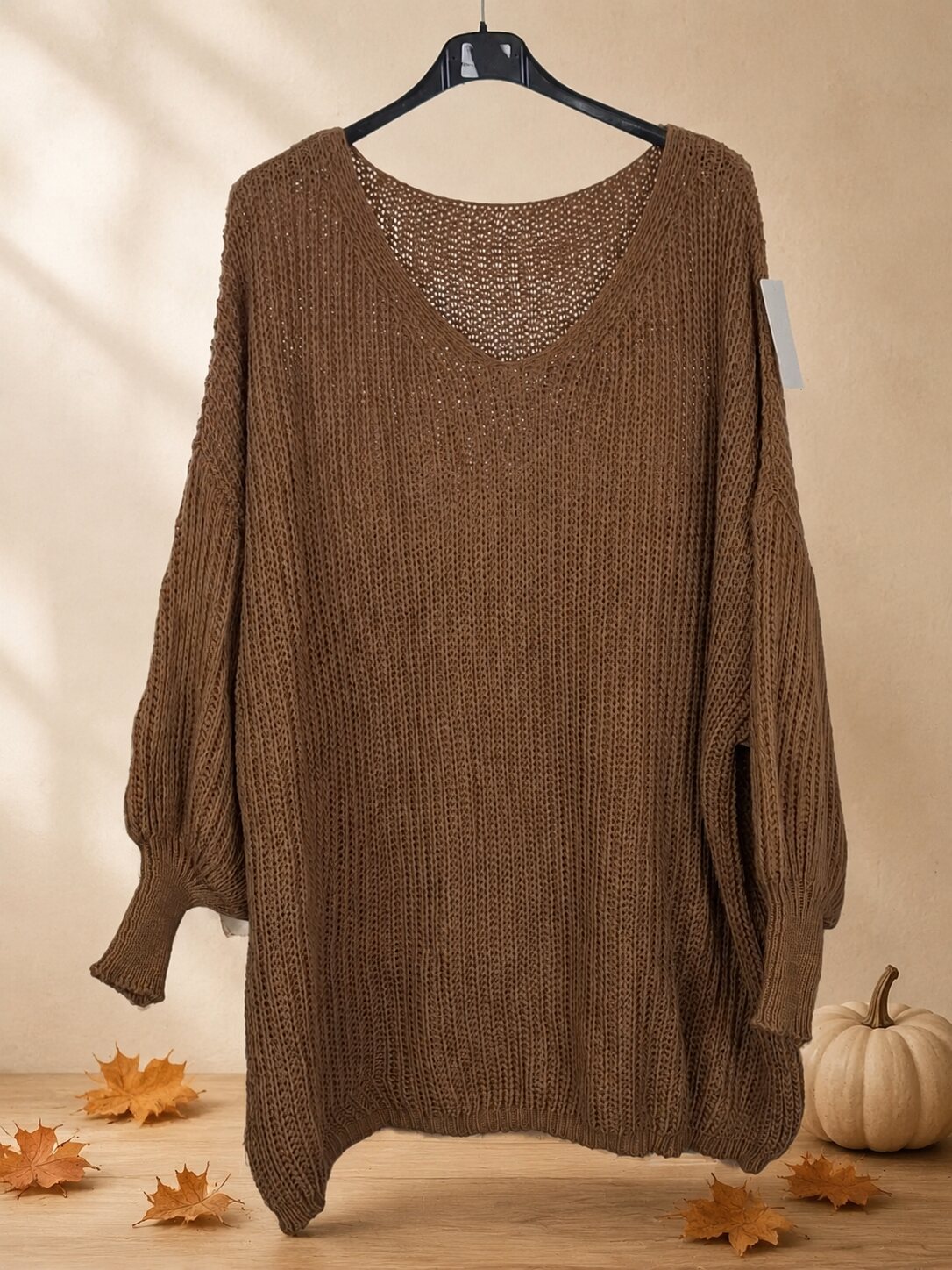Kuscheliger Strickpullover mit V-Ausschnitt – One Size bis 54/56