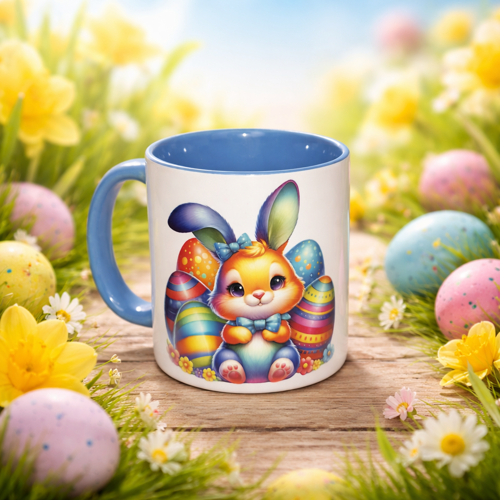 Oster Tasse Hase bunt – Keramikbecher mit Osterhasen Motiv – Kaffeetasse Geschenk zu Ostern