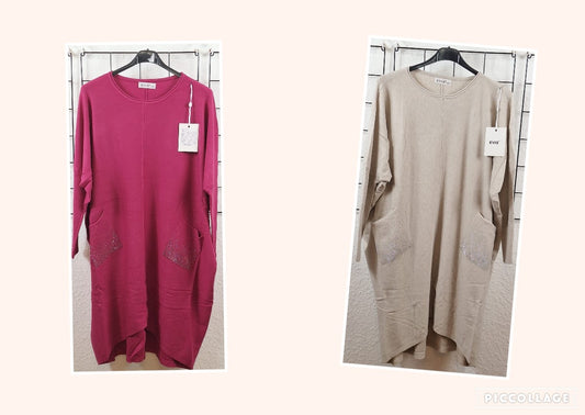 Long Strickpullover mit Strass