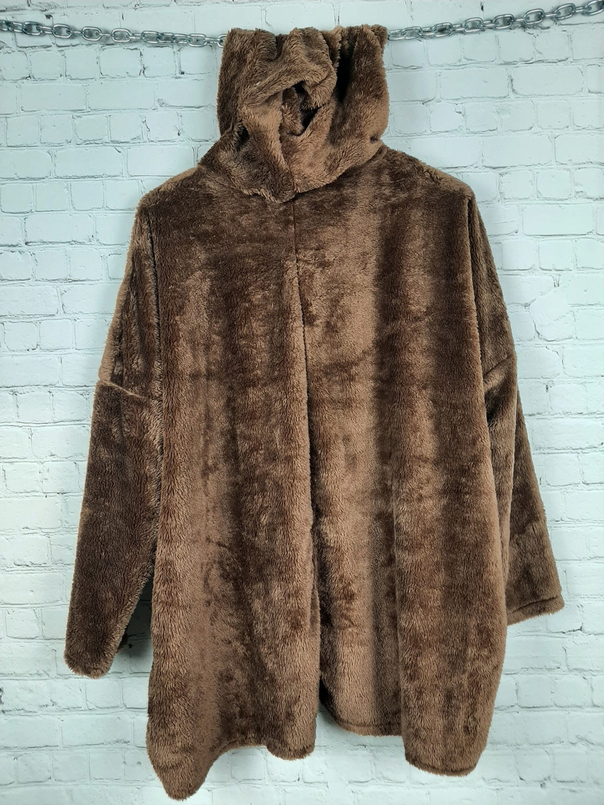 Oversize Teddy Hoodie  – flauschiger Kuschelpullover mit Kapuze – 44/46 - 50/52