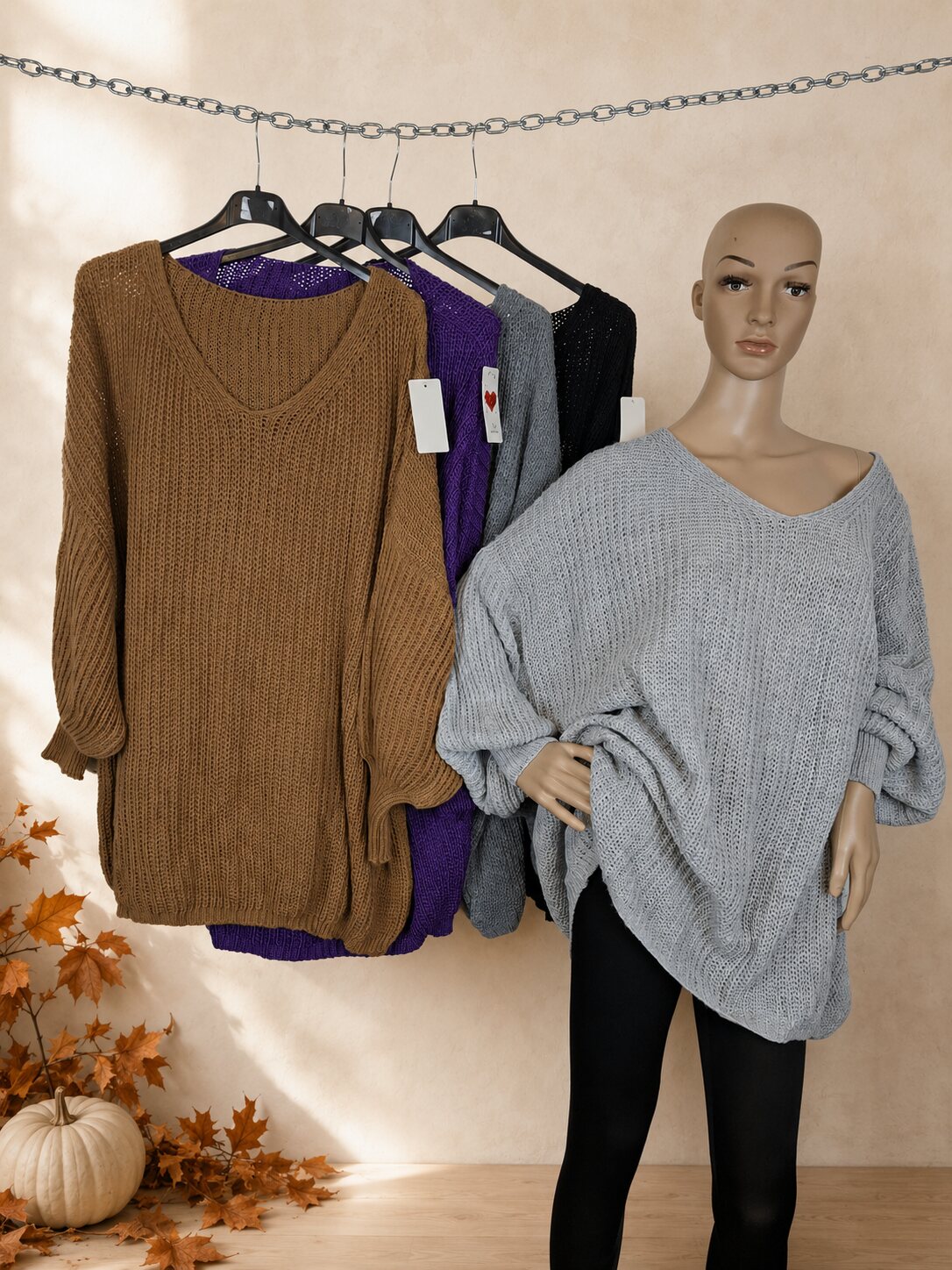 Kuscheliger Strickpullover mit V-Ausschnitt – One Size bis 54/56