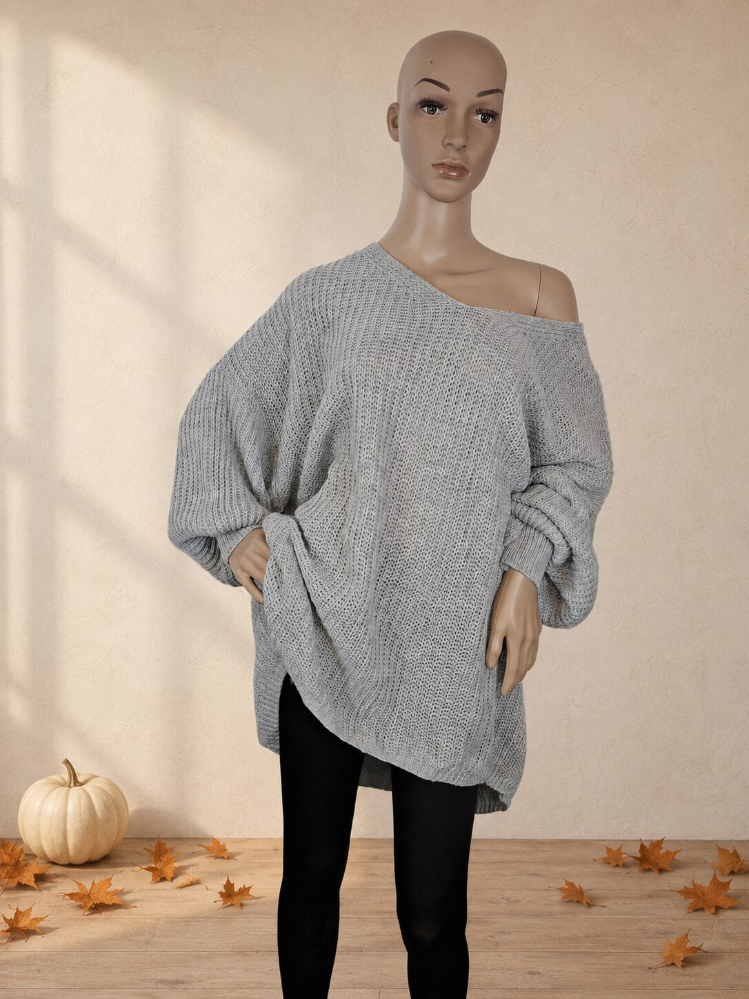 Kuscheliger Strickpullover mit V-Ausschnitt – One Size bis 54/56