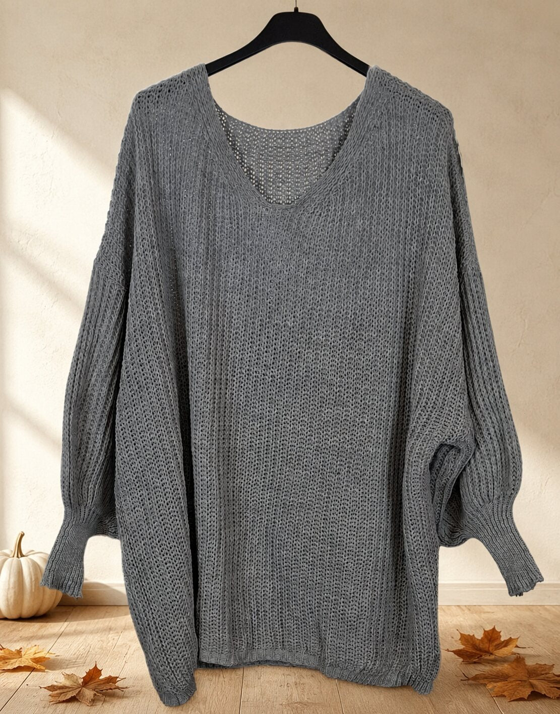 Kuscheliger Strickpullover mit V-Ausschnitt – One Size bis 54/56