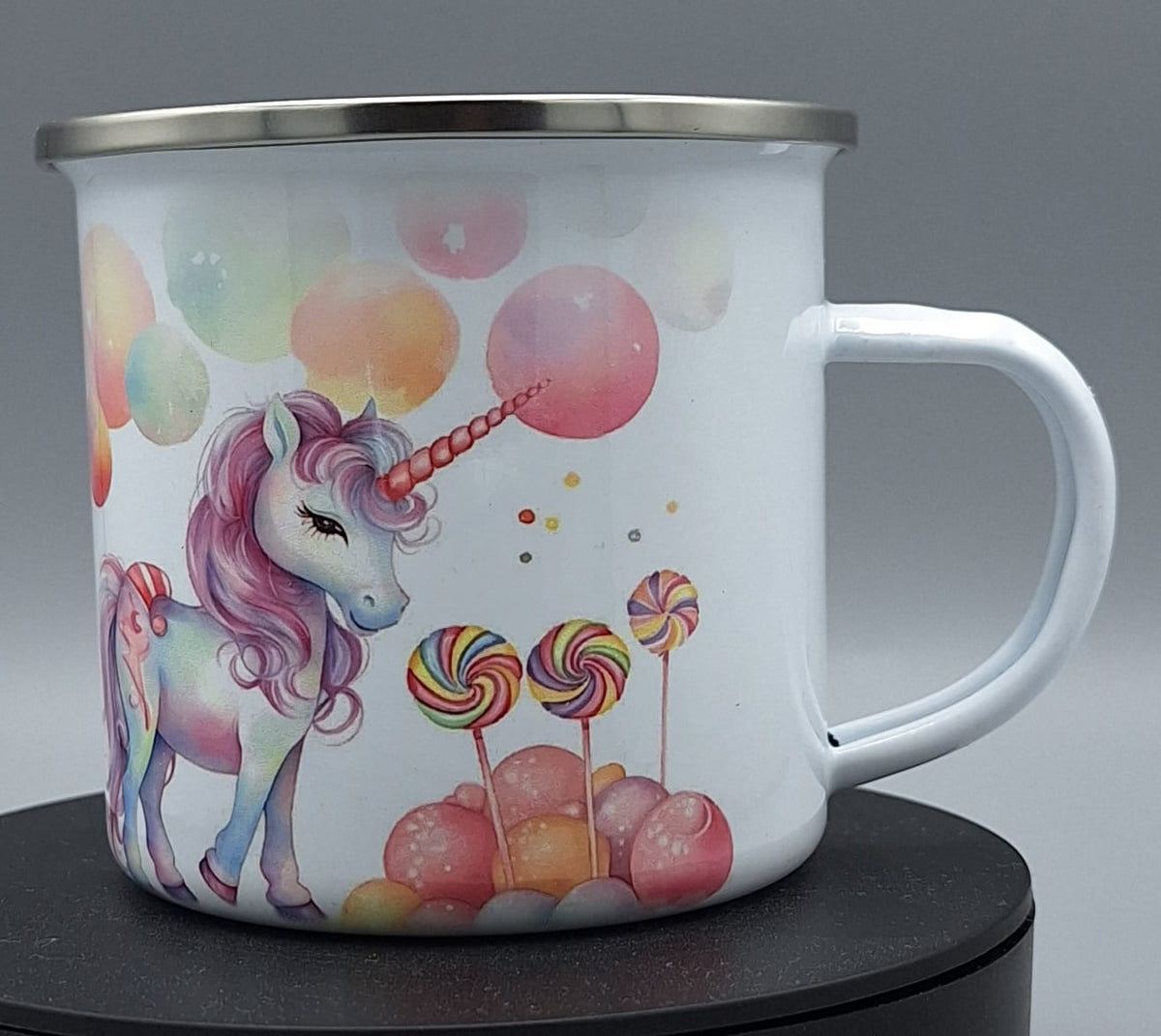 Einhorn Emaille-Tasse mit Motivdruck – 375 ml Volumen


