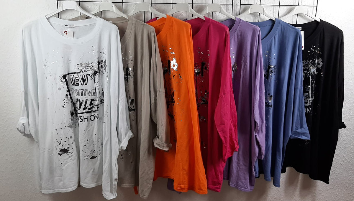 Oversize Langarmshirt Damen „New Positive Style" | Gr. 48/50-52/54 | Made in Italy