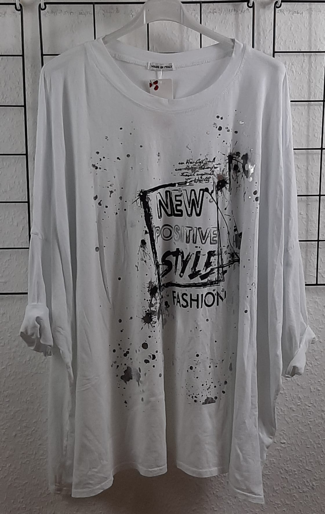 Oversize Langarmshirt Damen „New Positive Style" | Gr. 48/50-52/54 | Made in Italy