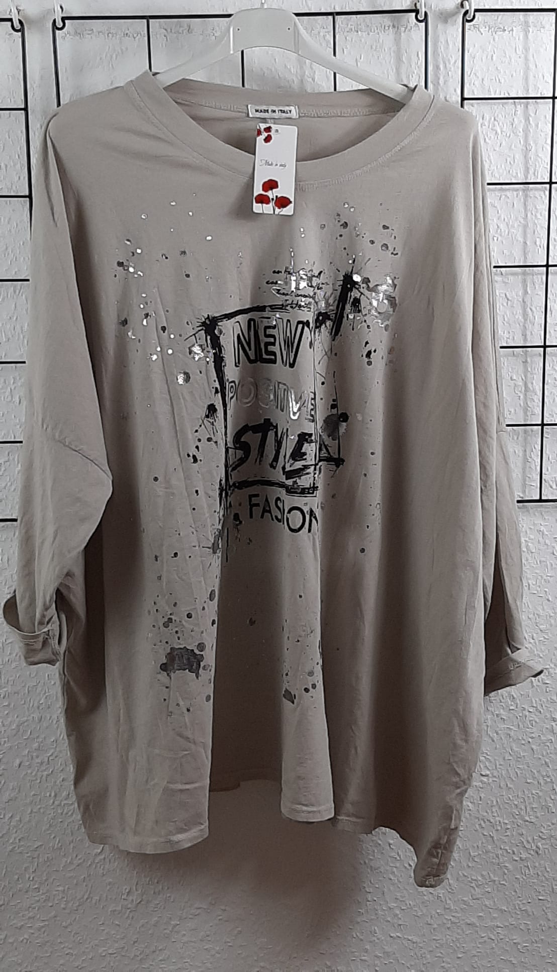 Oversize Langarmshirt Damen „New Positive Style" | Gr. 48/50-52/54 | Made in Italy