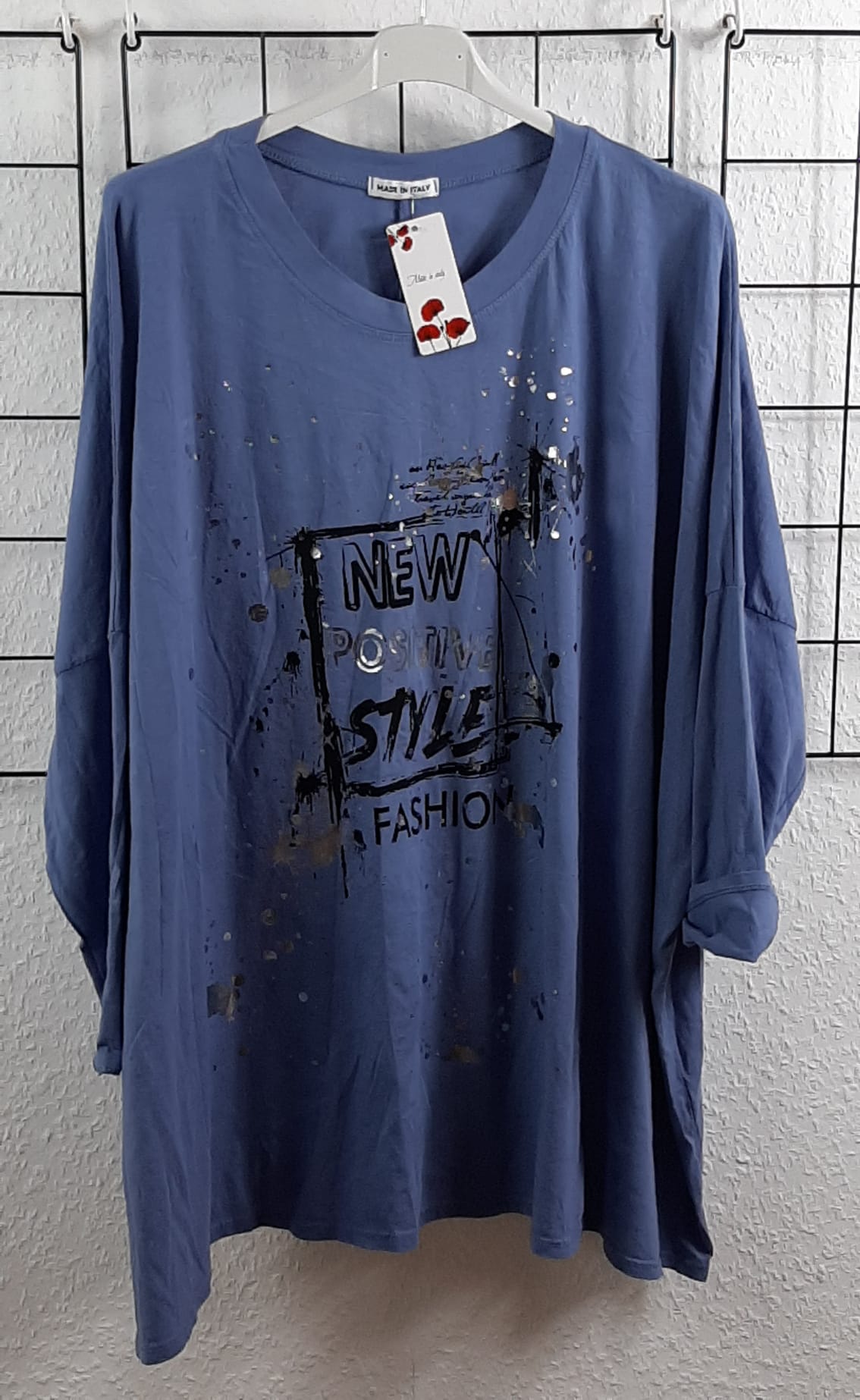 Oversize Langarmshirt Damen „New Positive Style" | Gr. 48/50-52/54 | Made in Italy