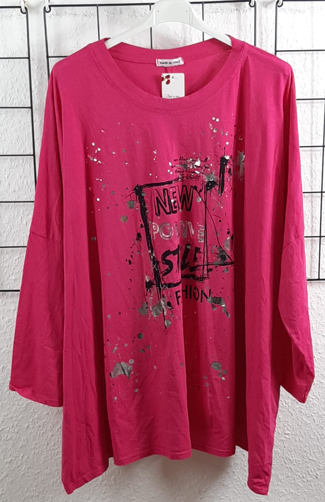 Oversize Langarmshirt Damen „New Positive Style" | Gr. 48/50-52/54 | Made in Italy