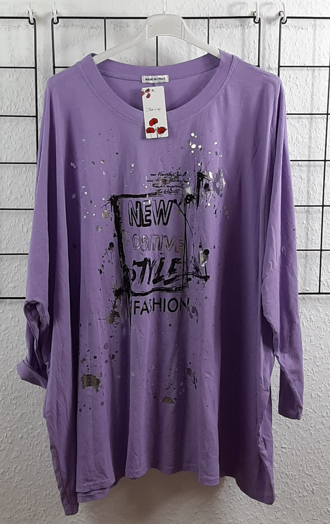 Oversize Langarmshirt Damen „New Positive Style" | Gr. 48/50-52/54 | Made in Italy