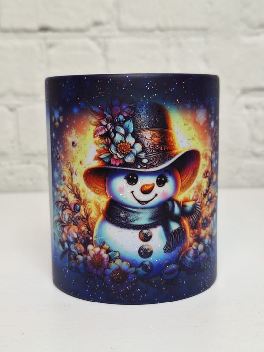 Glitzer-Zaubertasse „Schneemann mit Zylinder“ – Blau