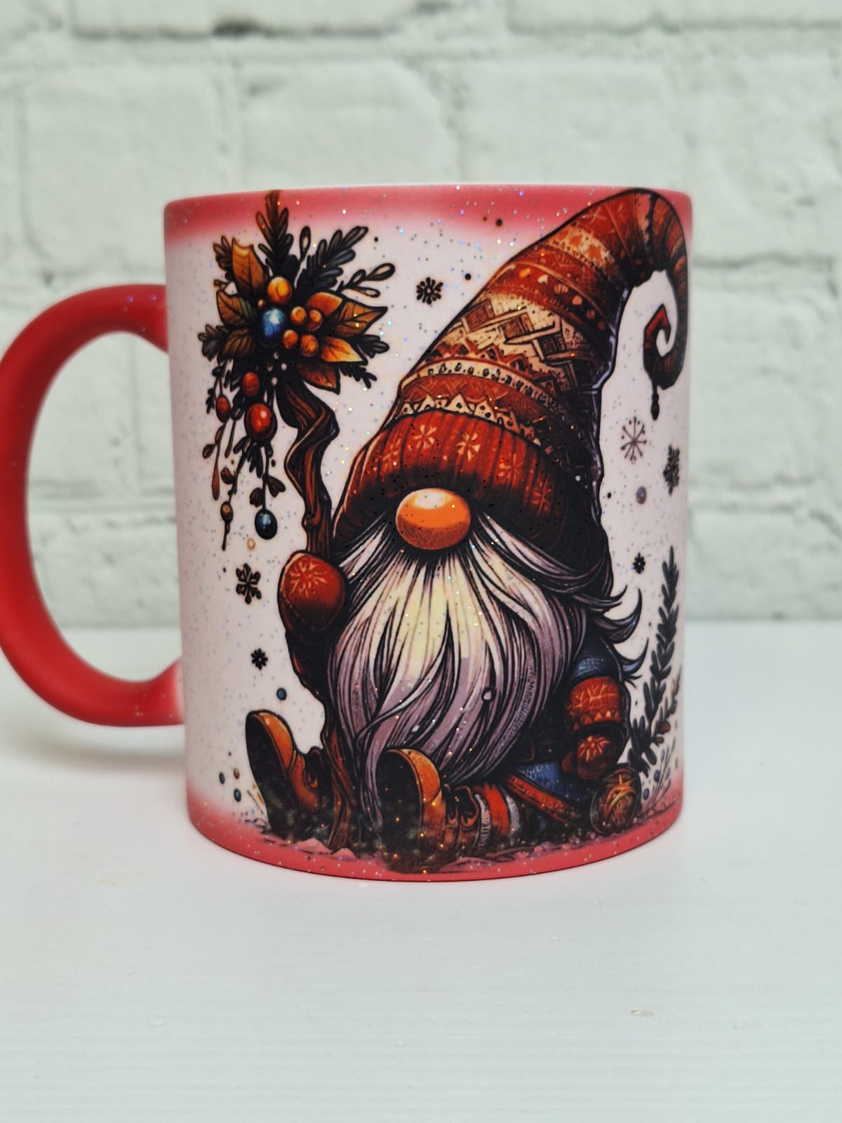 Glitzer-Zaubertasse „Wichtel-Strauß“ – Rot