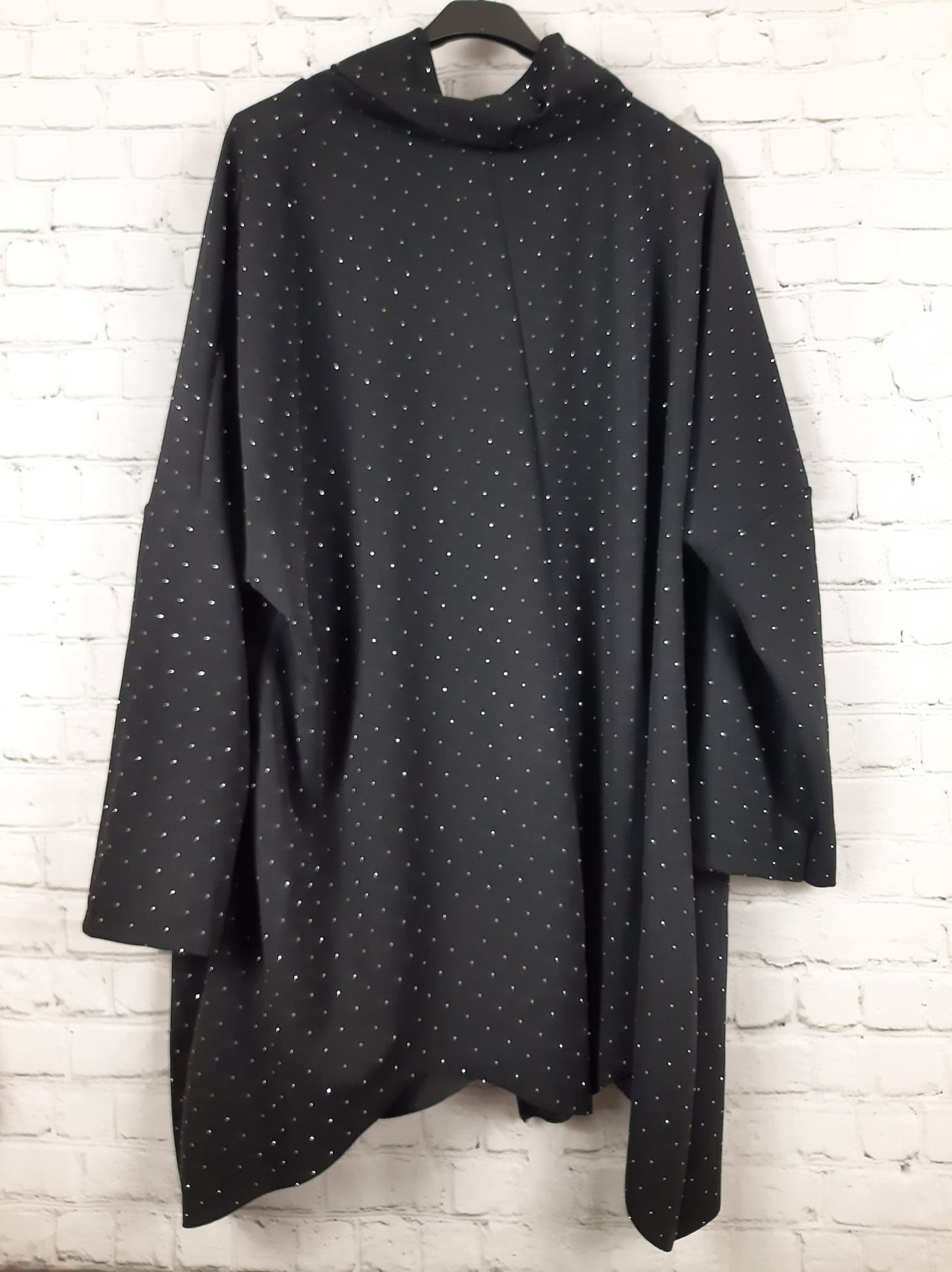 Damen Longshirt mit Strass – glitzerndes Oversize Shirt mit Rollkragen – elegant & bequem