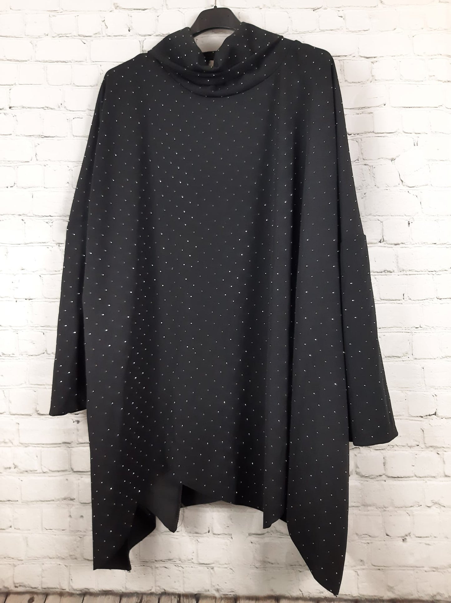 Damen Longshirt mit Strass – glitzerndes Oversize Shirt mit Rollkragen – elegant & bequem