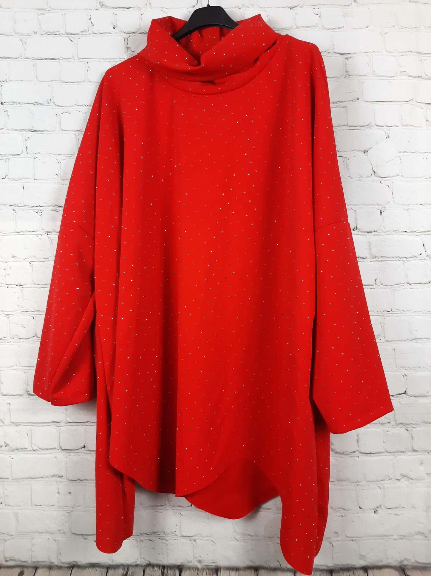 Damen Longshirt mit Strass – glitzerndes Oversize Shirt mit Rollkragen – elegant & bequem