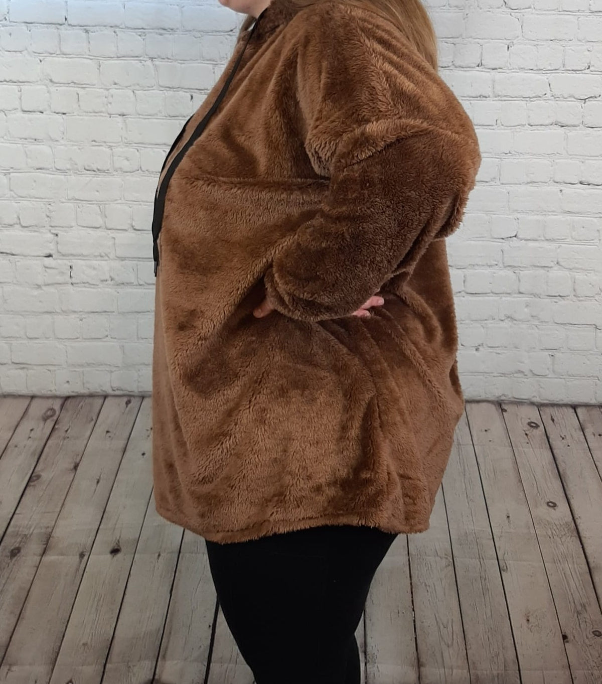 Oversize Teddy Hoodie  – flauschiger Kuschelpullover mit Kapuze – 44/46 - 50/52