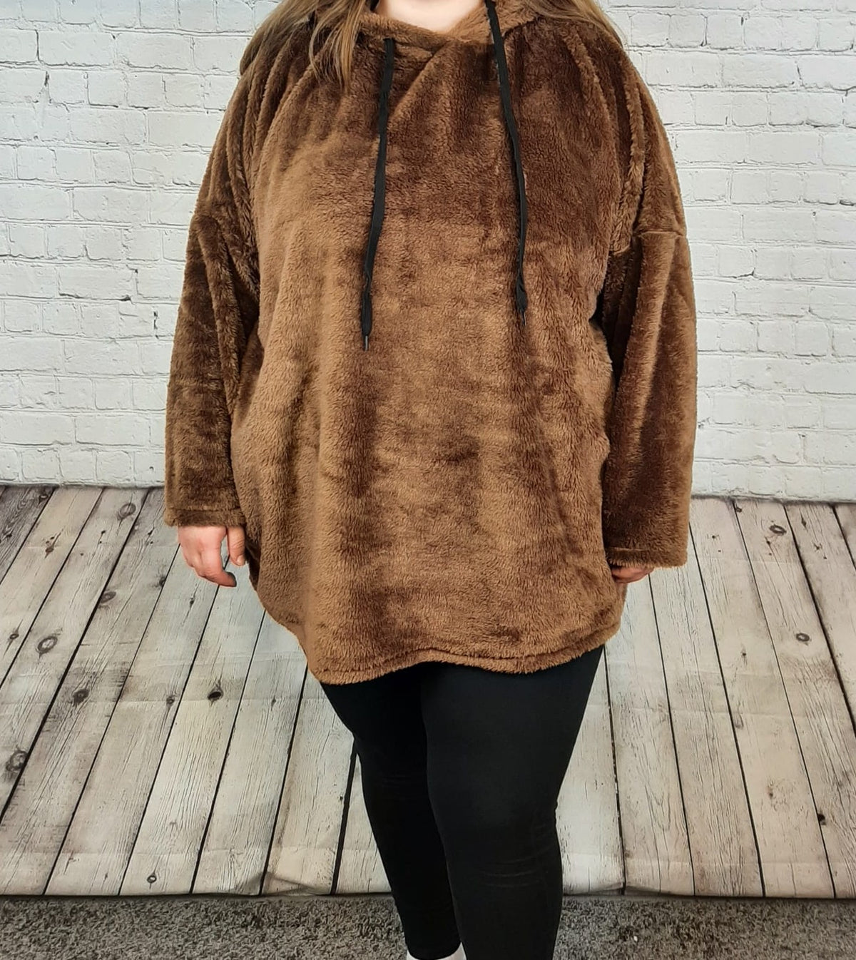 Oversize Teddy Hoodie  – flauschiger Kuschelpullover mit Kapuze – 44/46 - 50/52