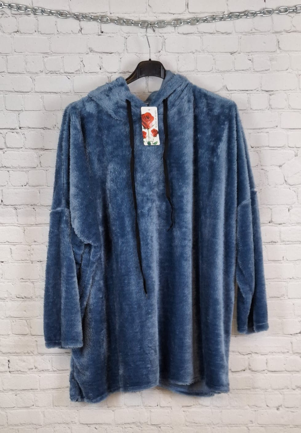 Oversize Teddy Hoodie  – flauschiger Kuschelpullover mit Kapuze – 44/46 - 50/52