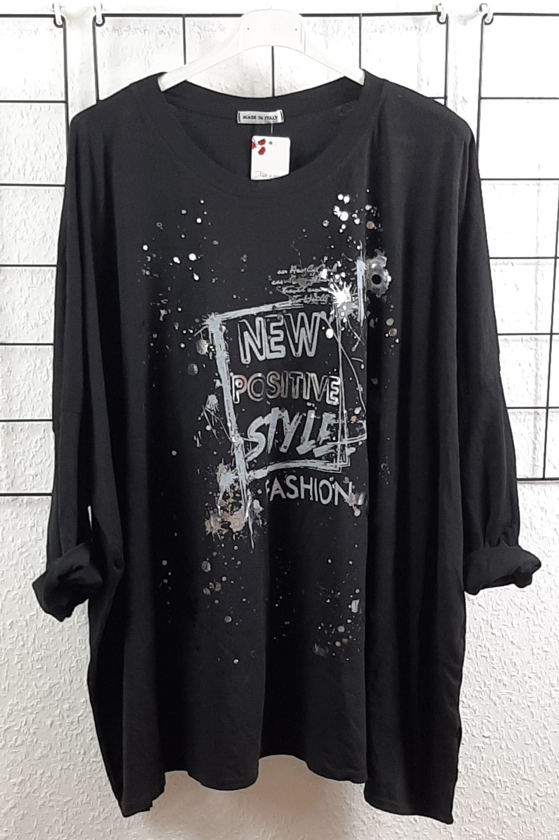 Oversize Langarmshirt Damen „New Positive Style" | Gr. 48/50-52/54 | Made in Italy