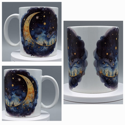 Mystische Mond Tasse mit Sternenhimmel | 330ml | Spülmaschinenfest | Traumhafte Geschenkidee | Orca Sublimationstasse