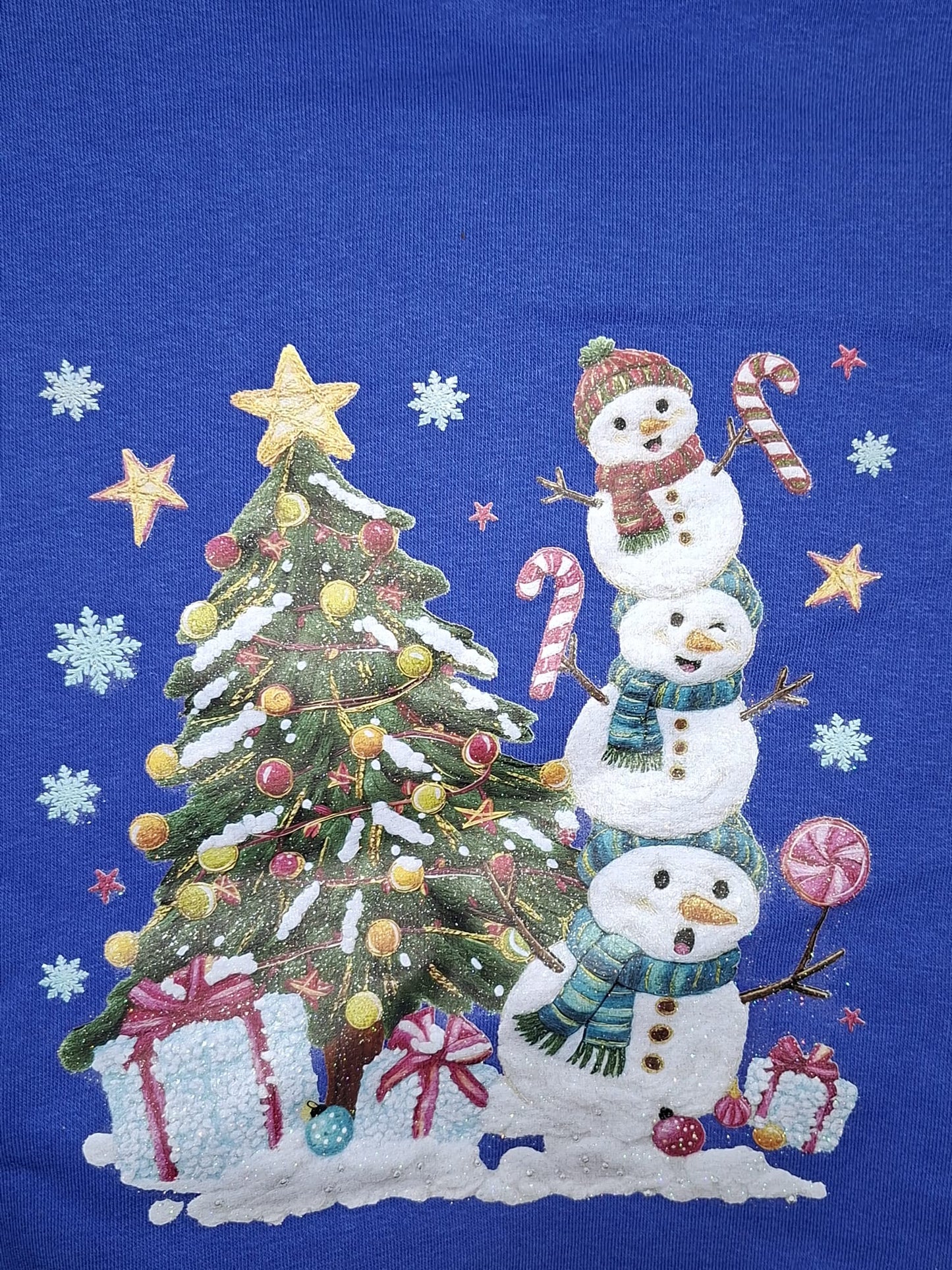 Kinder Hoodie Royalblau Gr. 110/116 – Schneemänner & Weihnachtsbaum – weich & warm