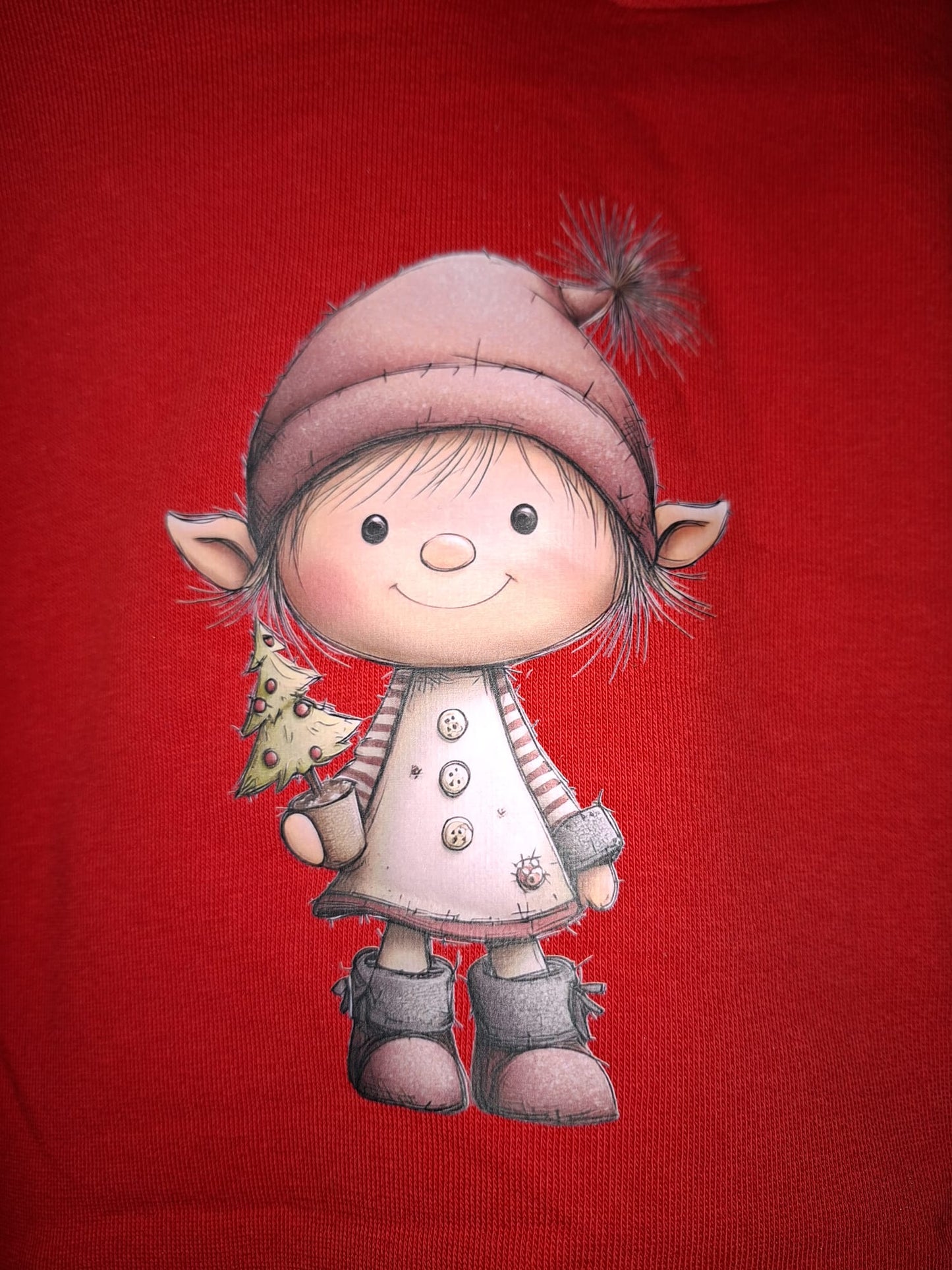 Kinder Hoodie Rot Gr. 98/104 – Weihnachtsmotiv vorne & hinten – kuschelig – Unikat