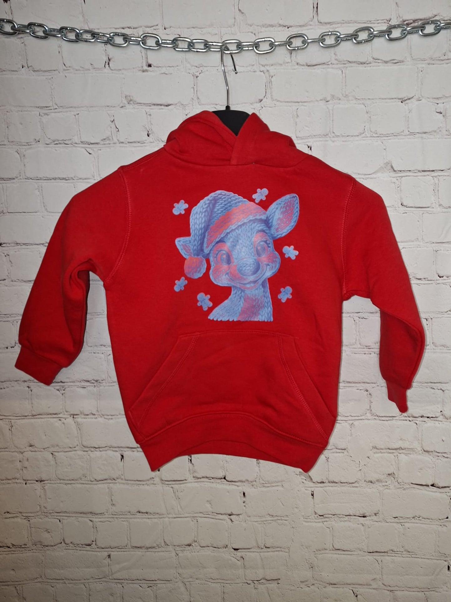 Kinder Hoodie Rot – Rentier / Rudolph Motiv – Größe 98/104 – Weihnachts Hoodie

