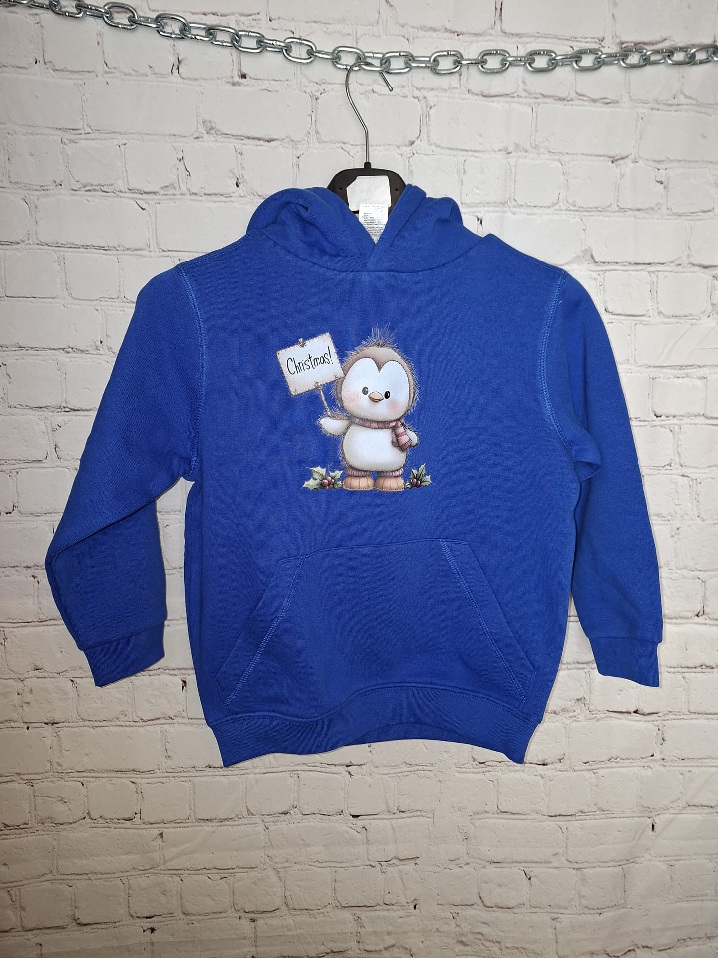 Kinder Hoodie Royalblau – Pinguin Motiv – Größe 110/116 – Winter Hoodie