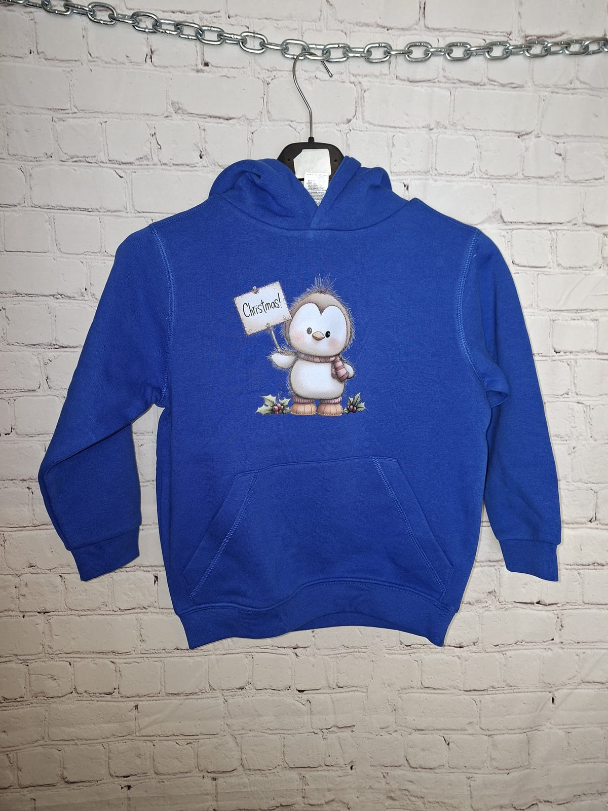 Kinder Hoodie Royalblau – Pinguin Motiv – Größe 110/116 – Winter Hoodie