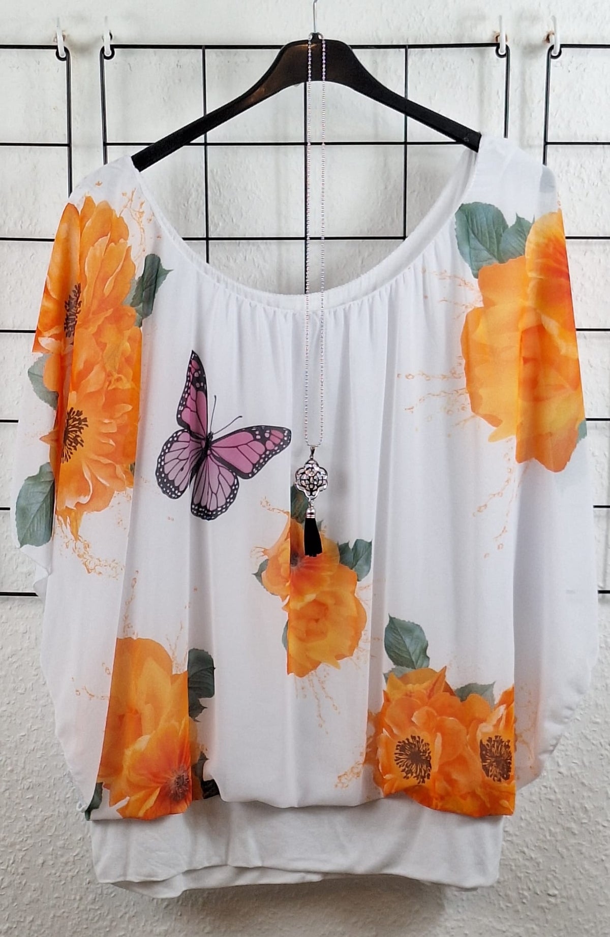 Leichte Damen Tunika aus Chiffon mit eingenähtem Top und Kette