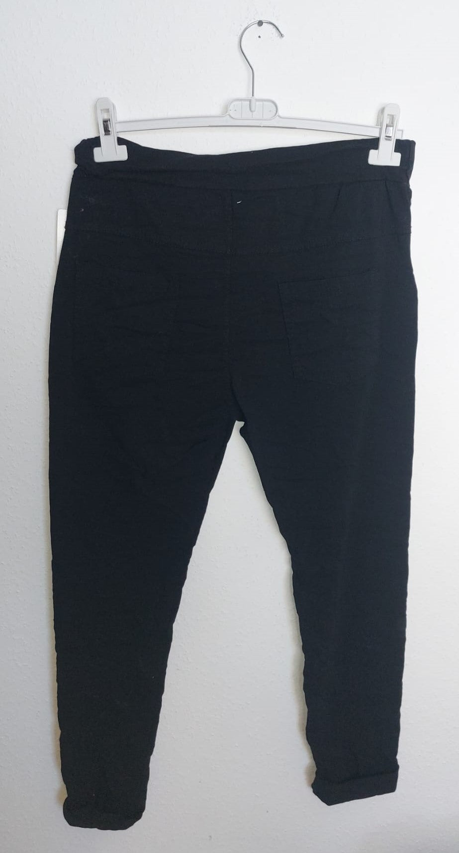 Damen Jogpants aus Viskose mit Reißverschlusstaschen & Bindeband – Stretch Hose in Weiß, Schwarz & Orange – Größen 38–46