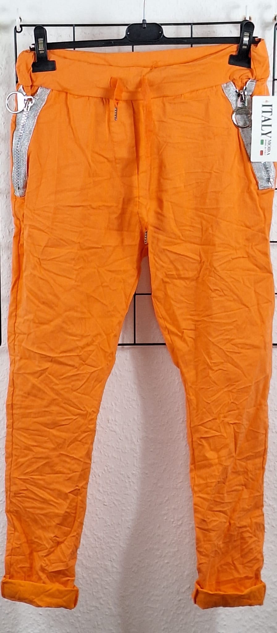 Lockere Damen Freizeithose mit Taschen Orange