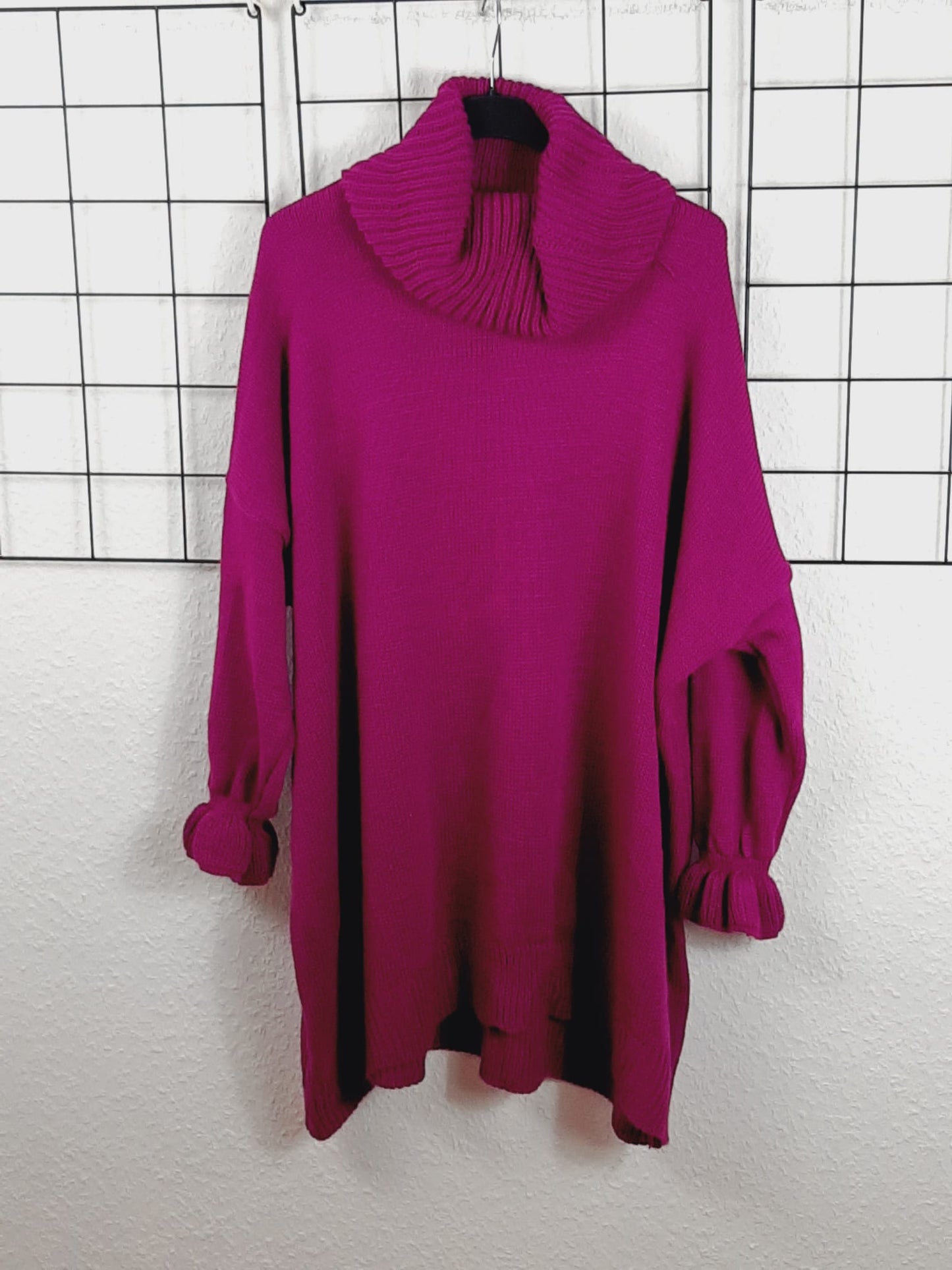 Damen Oversize Strickpullover mit Rollkragen in Beere – große Größen
