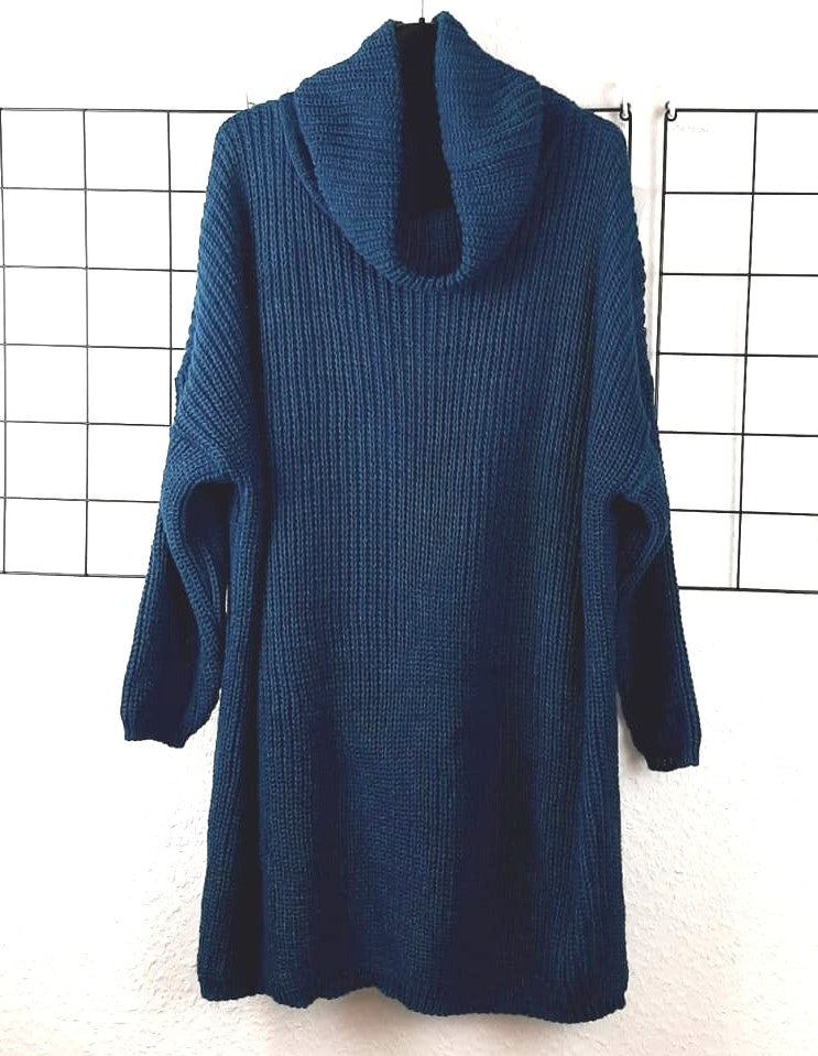Damen Oversize Strickpullover mit Rollkragen in Dunkelpetrol – große Größen