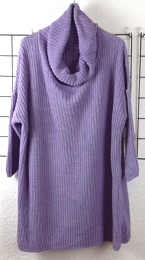Damen Oversize Strickpullover mit Rollkragen in Flieder – große Größen