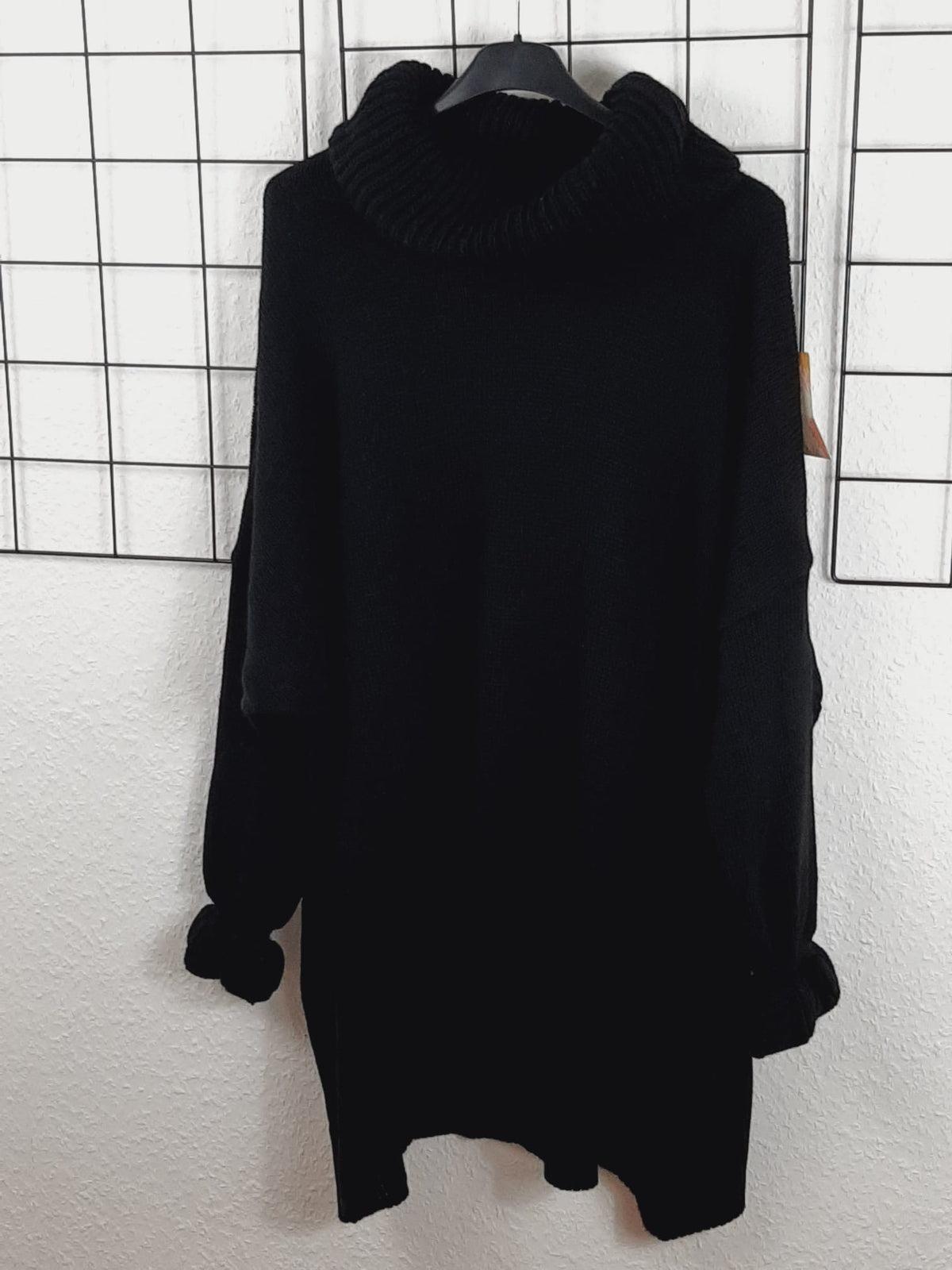 Schwarzer Damen Oversize Strickpullover mit Rollkragen – große Größen