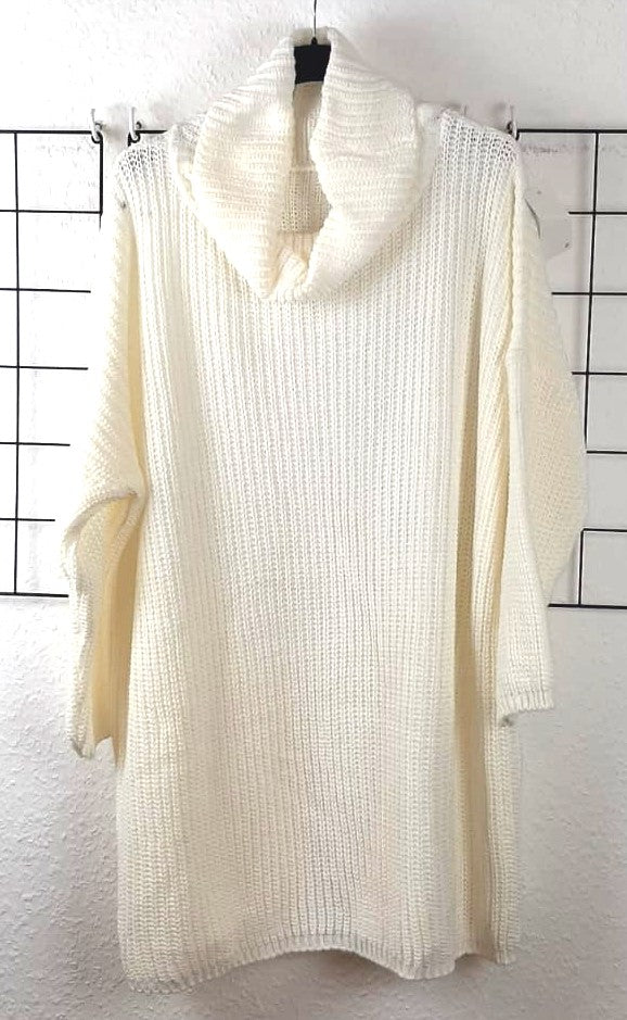 Weißer Damen Oversize Strickpullover mit Rollkragen – große Größen