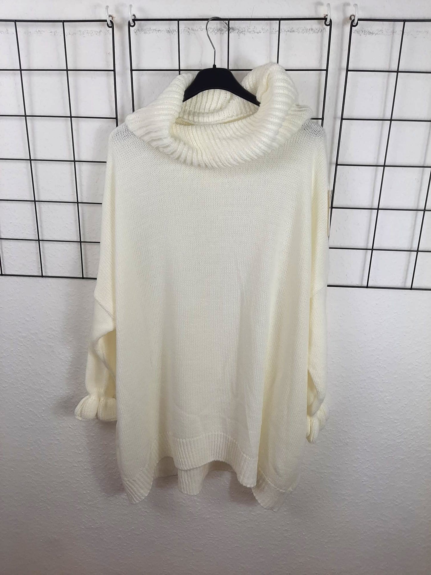Weißer Damen Oversize Strickpullover mit Rollkragen – große Größen