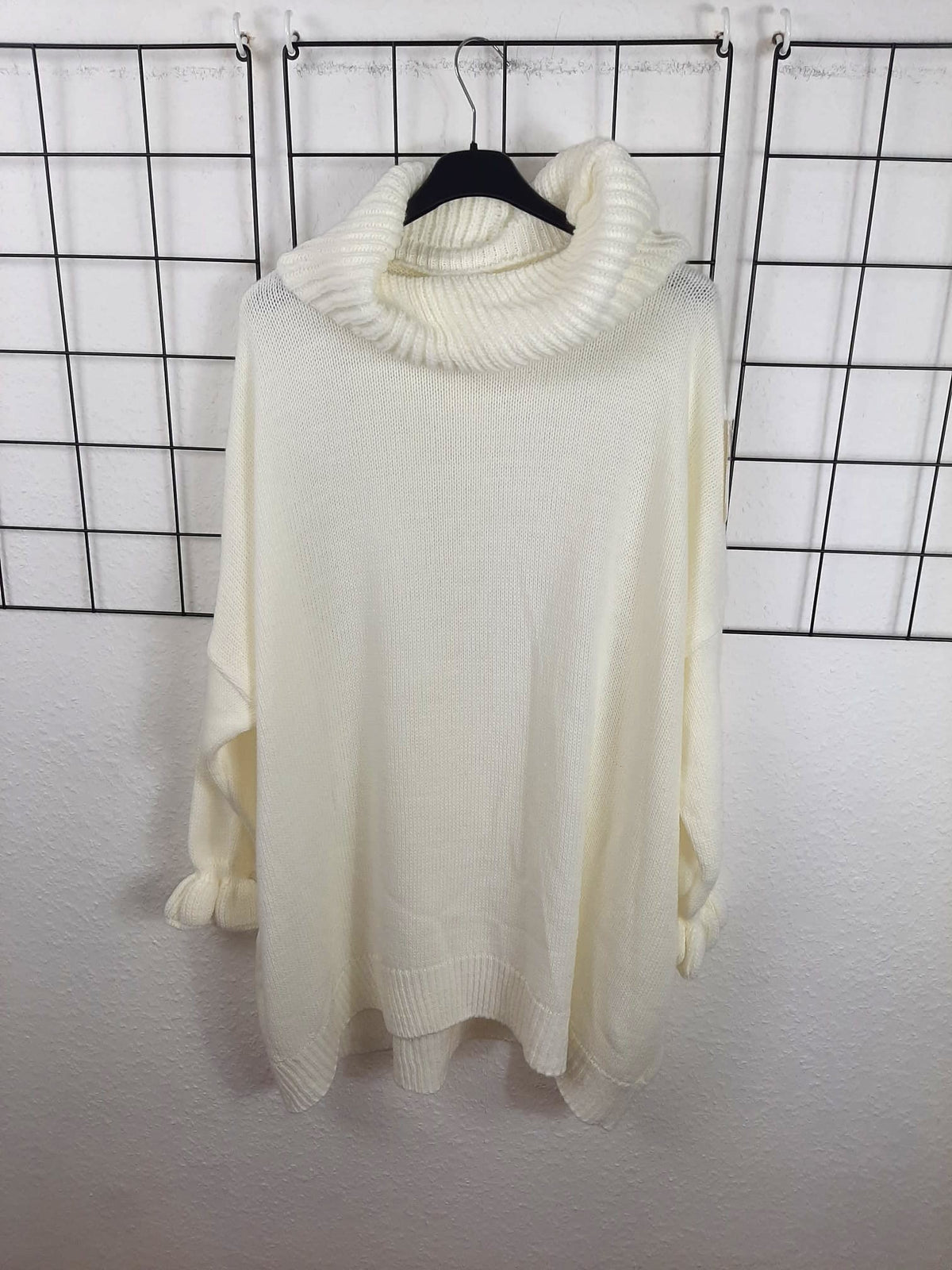 Weißer Damen Oversize Strickpullover mit Rollkragen – große Größen